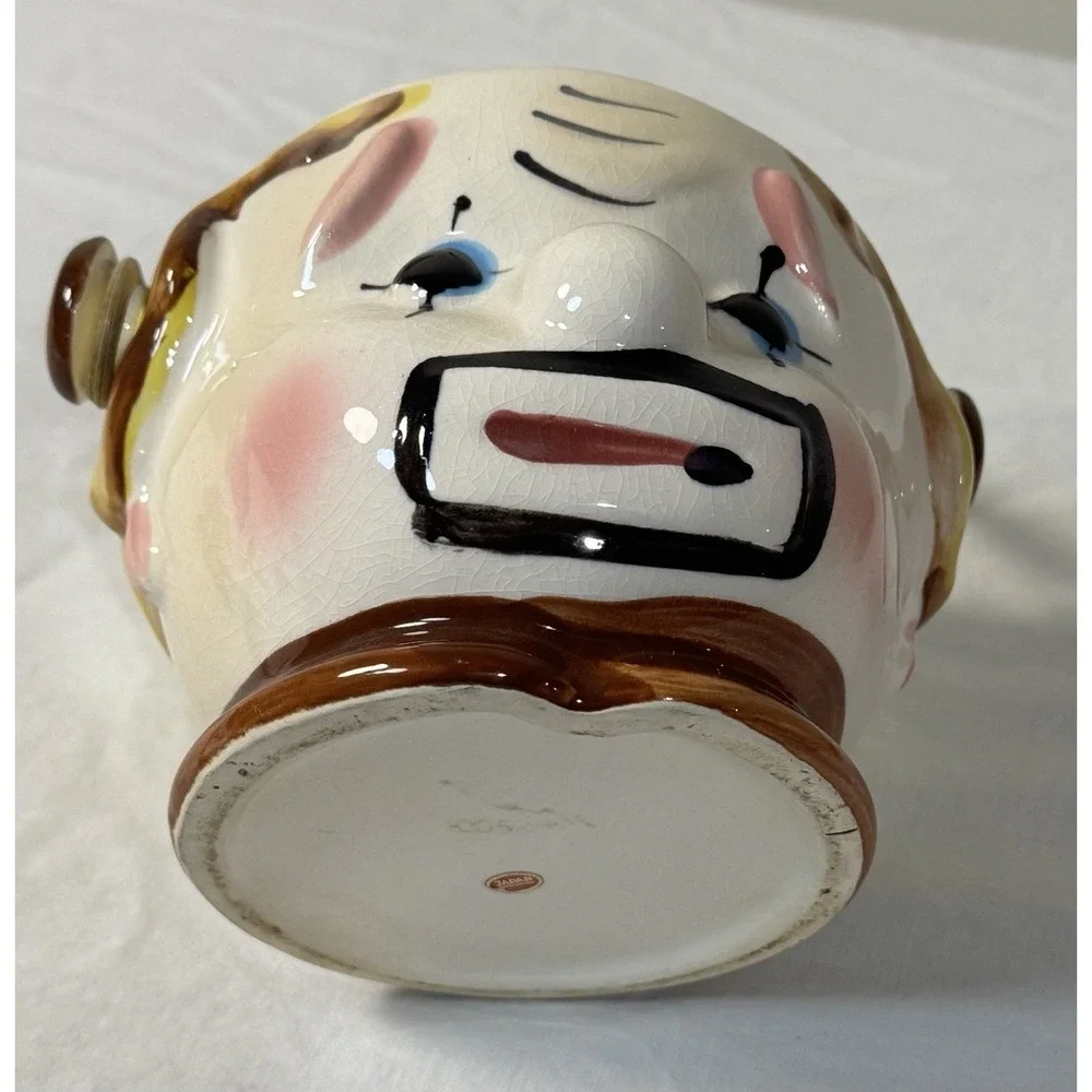 Vintage Lipper and Mann Clown Biscuit Cookie Jar with Handle Made in Japan